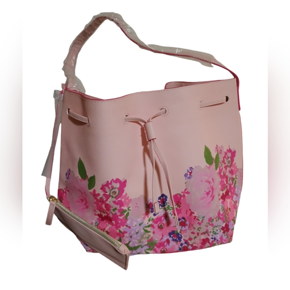 Estee Lauder Pink Floral Drawstring Hobo Shoulder Bag